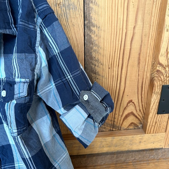 Paper Denim and Cloth Boys dark and light blue plaid button up collared shirt 6 - Picture 3 of 5